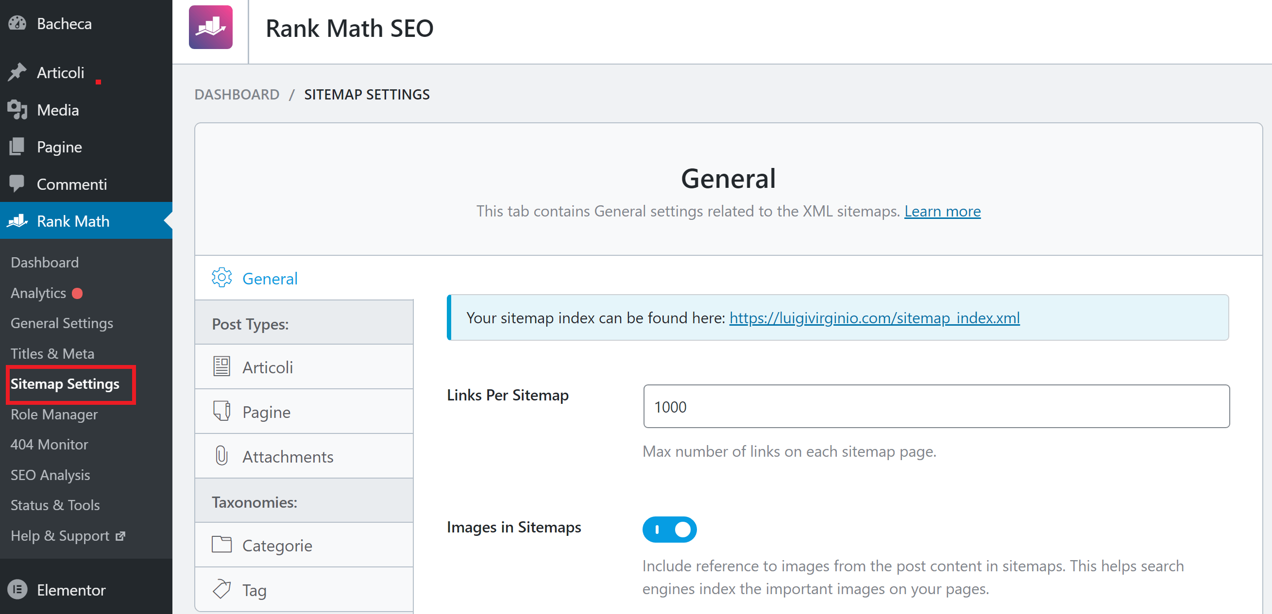 creare una sitemap con rank math su wordpress